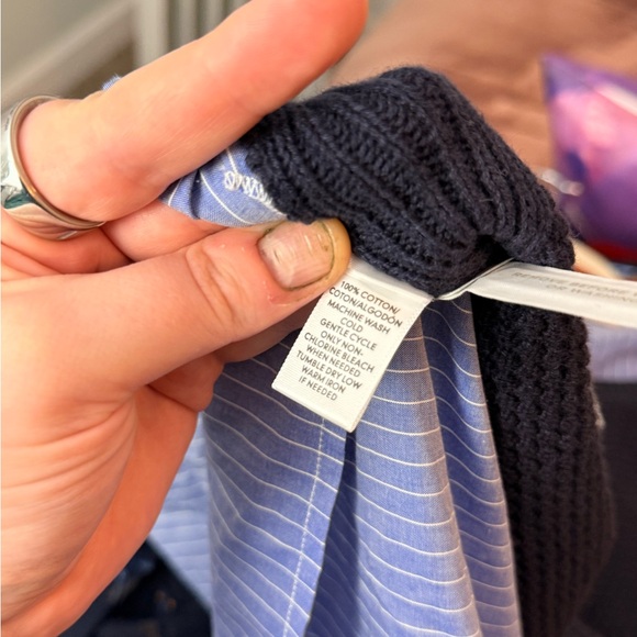 LOFT Mixed Media Sweater Blouse Blue Stripe NWT XL - Picture 5 of 7